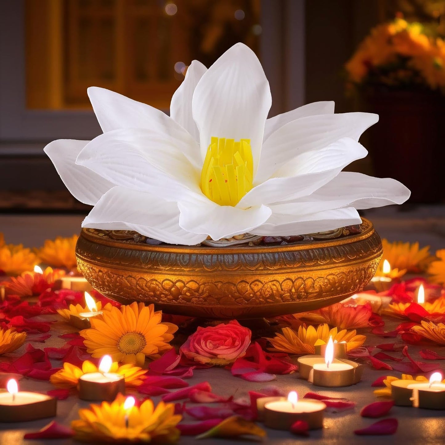 Havawish 3 Pcs Diwali Lotus Decorations for Pooja Giant Foam Lotus for Indian Pooja Decor Wedding Backdrop Home Wall Garden Pond Decor, 3 Different Size 15.75"/ 19.69"/ 23.62"