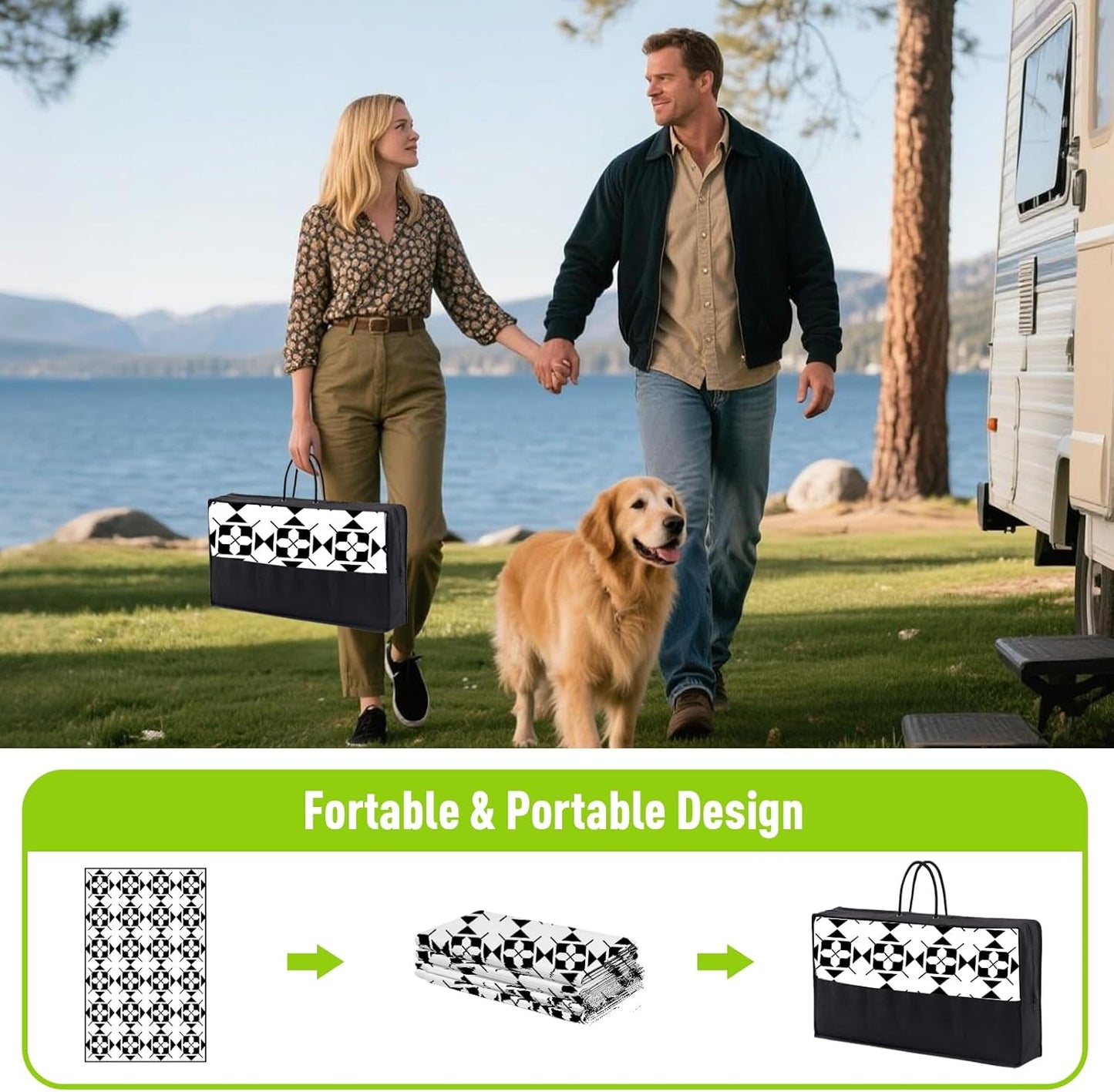 WILDROOTS 5x8 Feet Frame-in-Frame Plastic Outdoor Rug, Stain Resistant Waterproof Reversible Outdoor Patio Rug, Fade Resistant Camping Rug