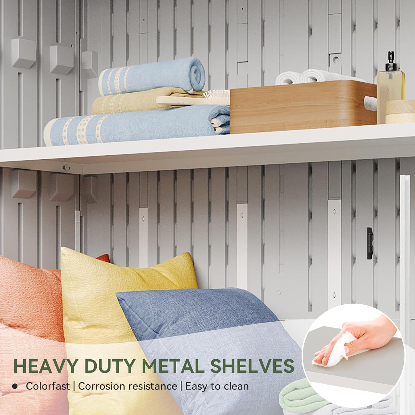 Aoxun 64 Cu.Ft Outdoor Storage Shed with Floor and 2 Shelves, Waterproof Horizontal Resin Cabinet for Garage Storage, Pool Storage, Bike Shed, Garden Shed