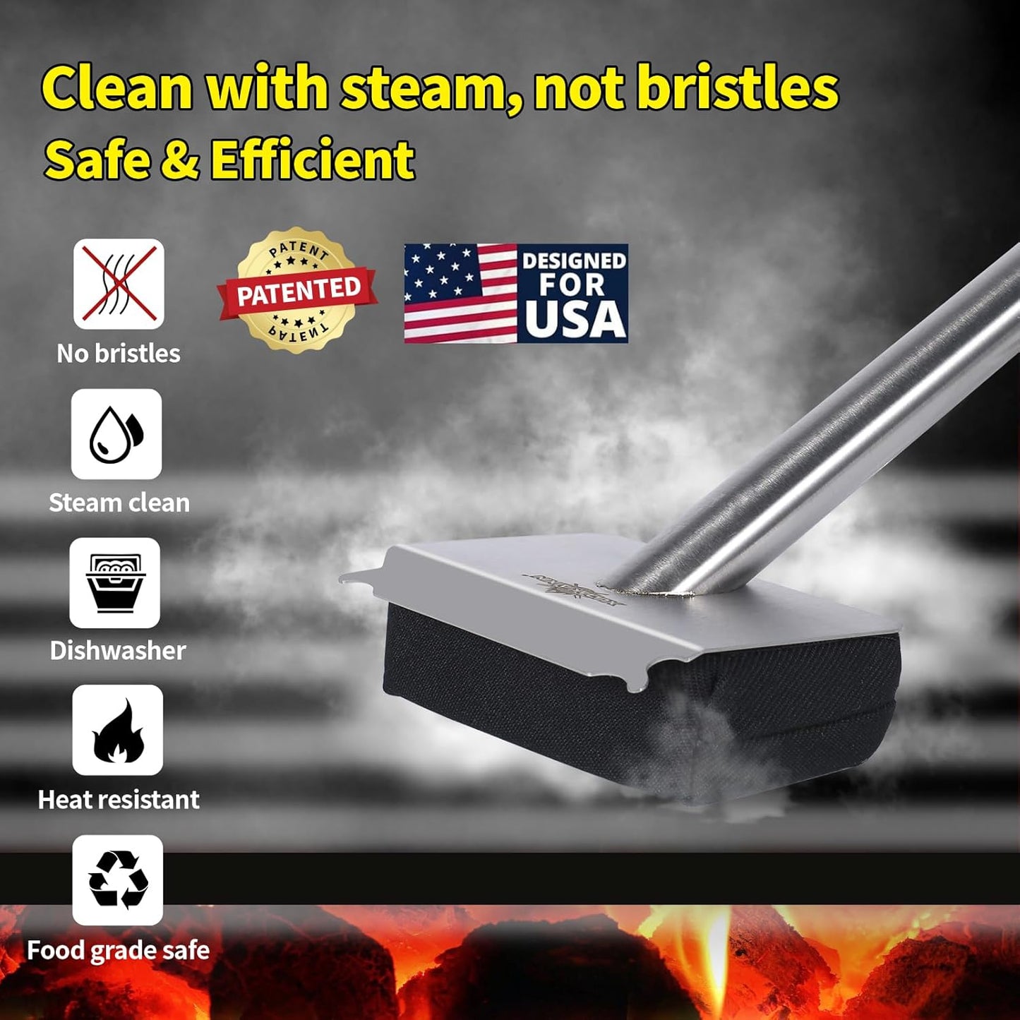 Steam Grill Brush Bristle Free,[Ultra Safe & Efficient] Grill Cleaner for Outdoor Grill,BBQ Replaceable Scraper Cleaning Head,Grill Brush BBQ Accessories,Gifts for Men/Dad ﻿