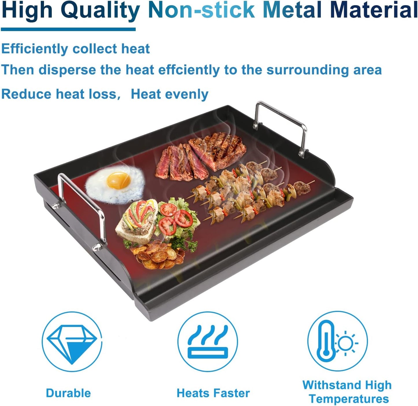 Griddle for Gas Grill, Flat Top Cast Iron Griddle Insert for Outdoor Gas Grill, 17" x13" Nonstick Coating Cooking Skillet Pan Teppanyaki for Weber Charbroil Camp Chef and Gas/Charcoal/Electric Grill