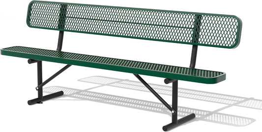 8 Feet Heavy Duty Metal Park Bench for Outside, Outdoor Bench with Backrest & Portable Frame, Commercial Benches for Shopping Malls, Stores, Parks, Patios, Decks, Green