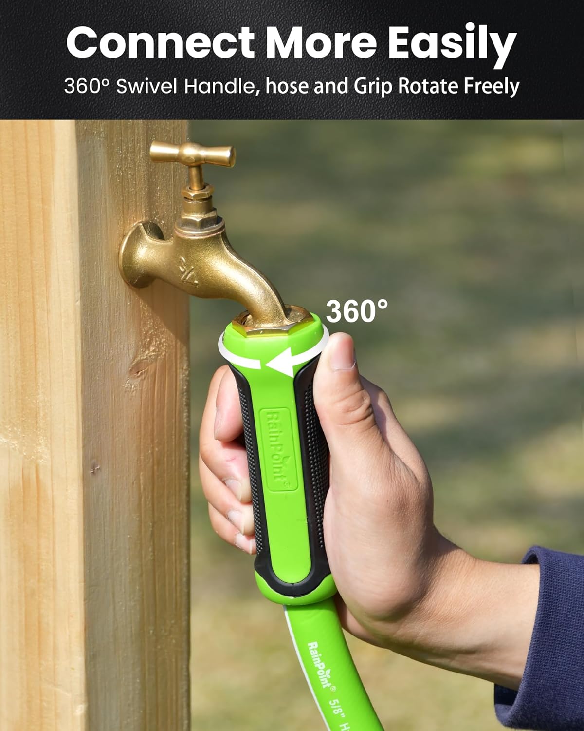 RAINPOINT Garden Hose 100ft - lightweight Heavy Duty Water Hose with Swivel Handle - Flexible, Hybrid Rubber, 5/8", Male to Female