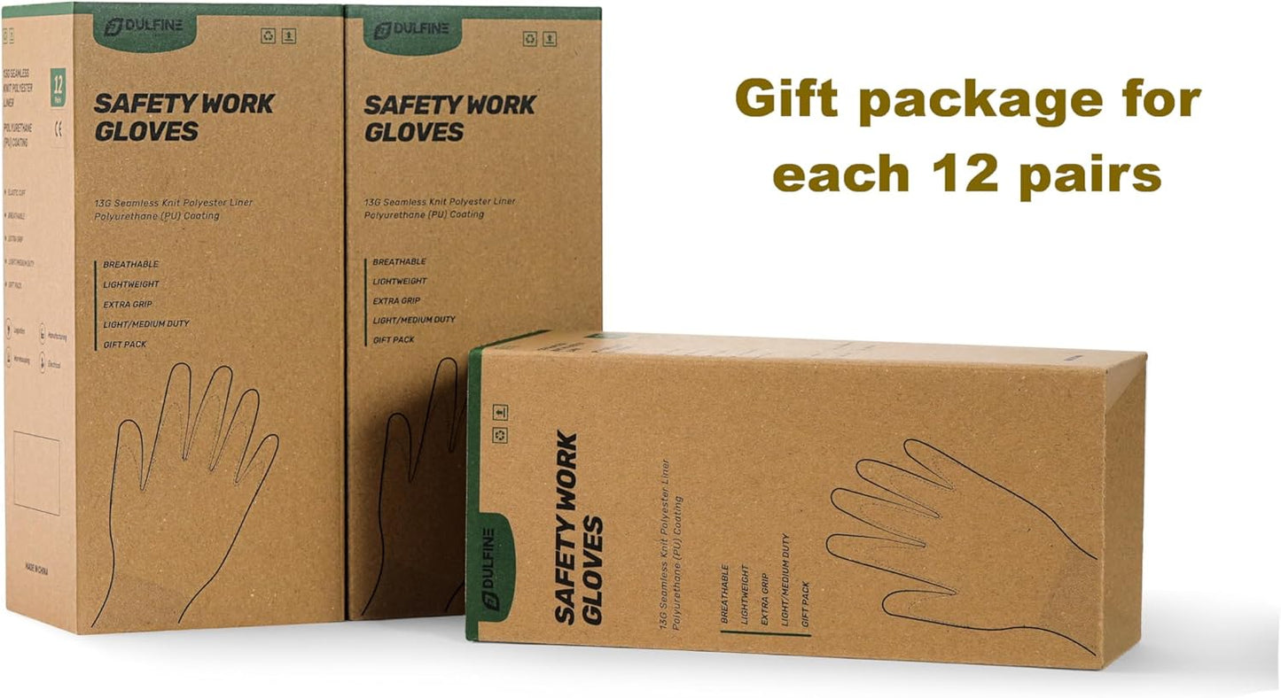 DULFINE Safety Work Gloves PU Coated-12 Pairs,Blue Seamless Knit Glove with Polyurethane Coated Smooth Grip on Palm & Fingers, for Men and Women, Ideal for General Duty Work (Small)