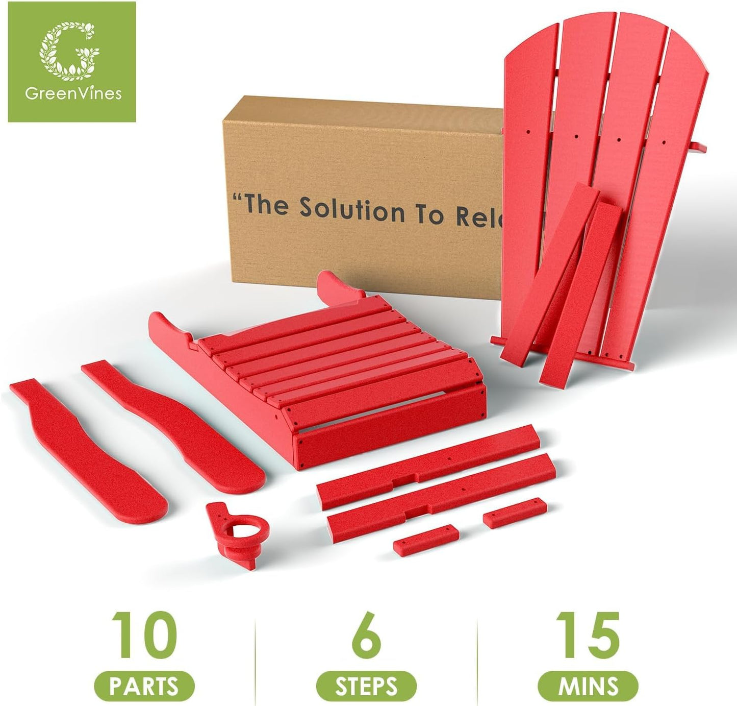 GREENVINES Folding-Adirondack-Chair | HDPE Plastic | Fire Pit Chairs | All Weather | Cup Holder | Red | for Deck Backyard Patio Outdoor Garden