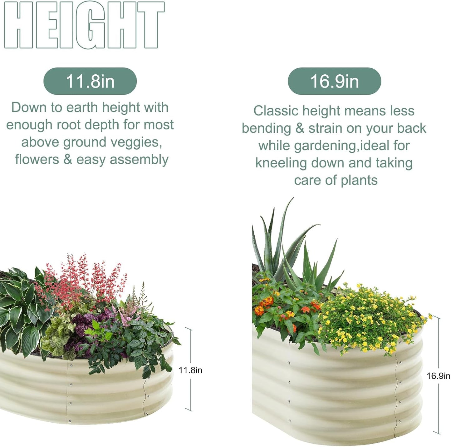 2Pcs 12" Tall Coal Grey Oval Galvanized Steel Raised Garden Bed - 7x3ft Modular Metal Planter Box for Outdoor Gardening | Durable Metal Raised Flower Beds Outdoor Large Planters