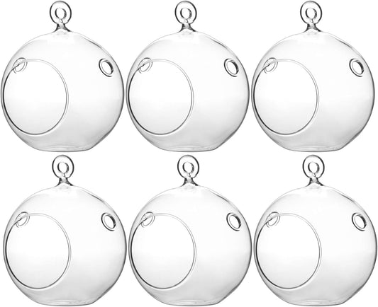 WGV Hanging Terrarium Globe, Width 4", Height 4.75", DIY Air Succulent Planter, Clear Glass Vase Orb with Flat Bottom, Candle Holder for Windowsill Outdoor Garden Decor, 6 Pieces Bulk