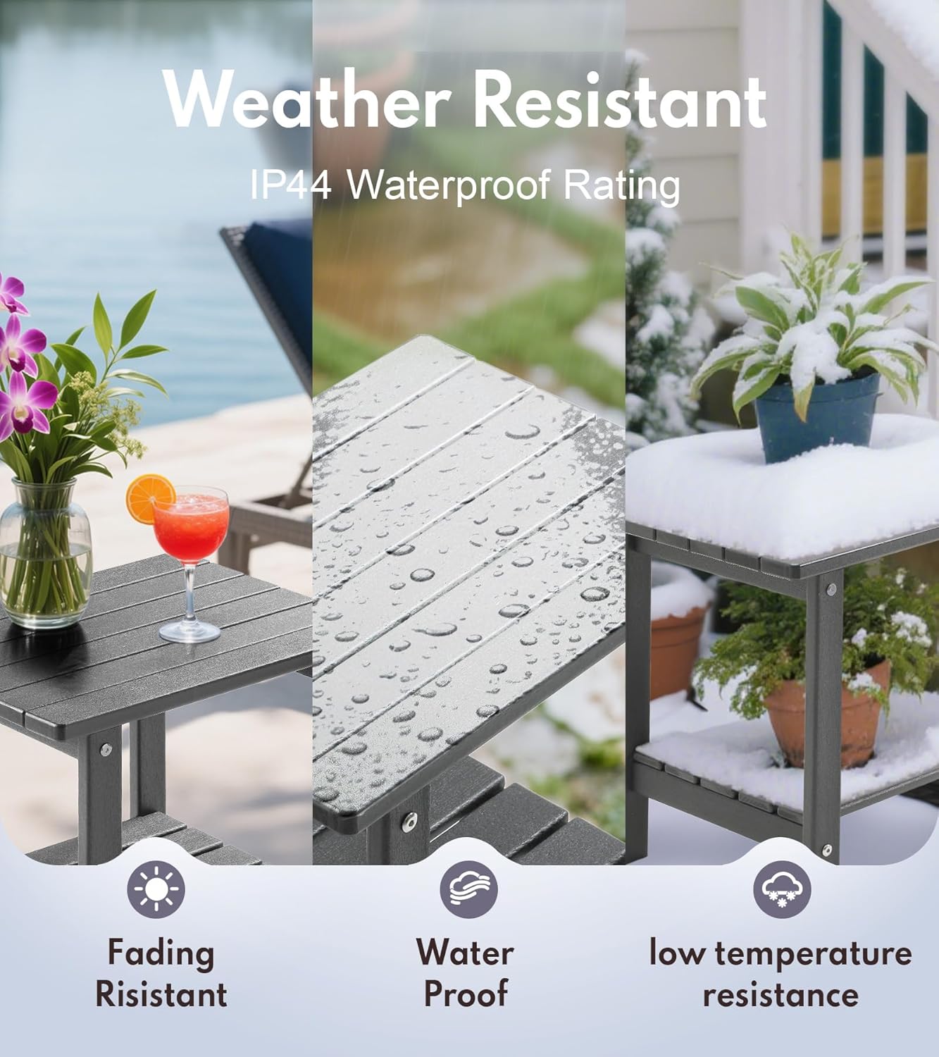 PASAMIC 2-Tier Adirondack Square Side Table, 17" HDPE Outdoor Side Tables, Weather Resistant End Table for Patio, Backyard, Pool, Indoor Companion, Beach, Easy Maintenance (Gray)