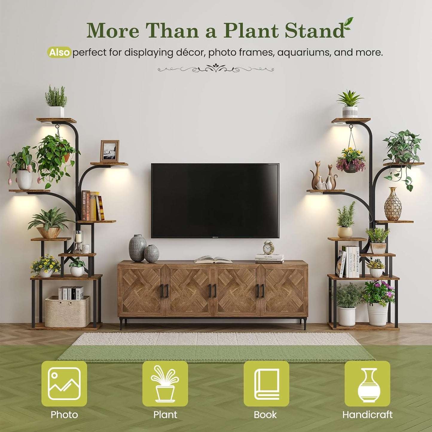 Apicizon 8-Tier Plant Stand Indoor with LED Grow Lights - Sturdy Shelf for Plants, Flowers & Succulents | 62'' Tall Flower Holder & Dimmable Lights | Modern