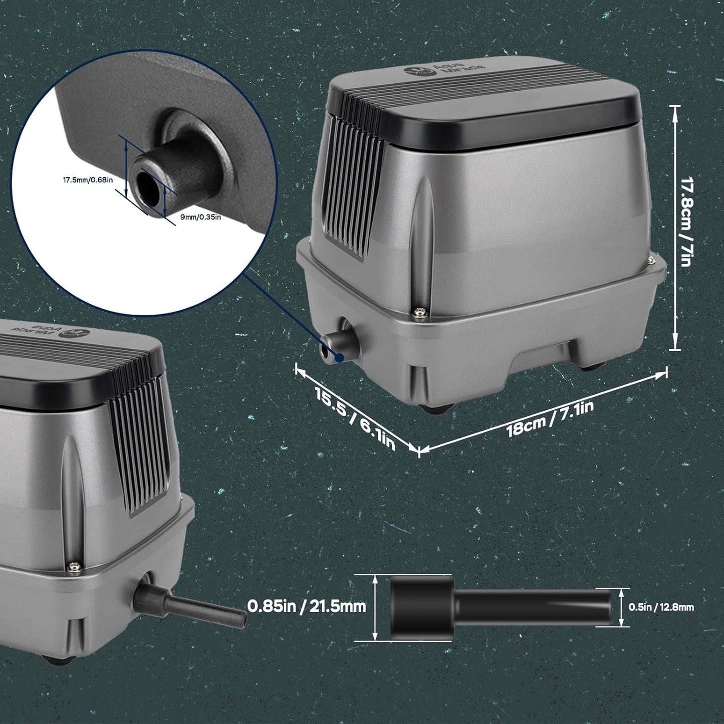 AquaMiracle All-in-1 Koi Pond Aeration Kit Pond Air Pump with Self-Sinking Airline Rubber Air Diffuser, Air Flow Control Pond Aerator for Outdoor Pond 10,000-15,000 Gallons