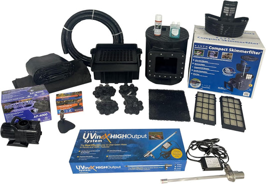 HALF OFF PONDS Savio Select 4,000 GPH Submersible Pump Pond Kit with 10' x 15' PVC Plastic Pond Liner, UV Clarifier for Water Garden & Koi Pond