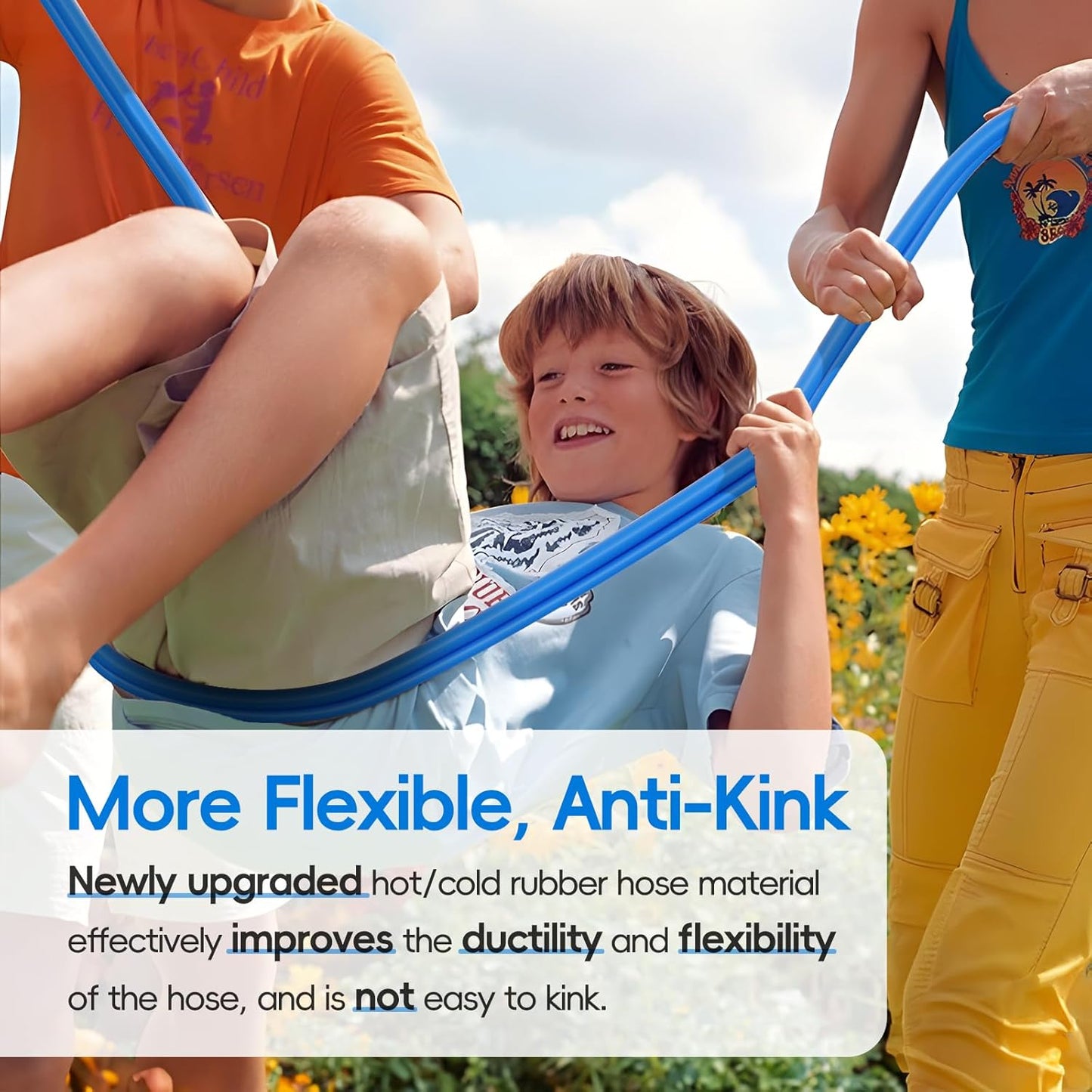 Hot/Cold Garden Water Hose 75 ftx 3/4 in, -50℉ To 190℉, Heavy Duty, Flexible, Burst 605 Psi, Lightweigh, Upgraded Rubber Pipe with 3/4" Brass Fittings For Backyard, Outdoor, Farm, Blue