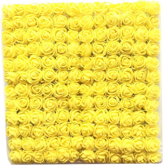 Mini Fake Rose Flower Heads 144pcs Mini Artificial Foam Roses DIY Wedding Flowers Accessories Make Bridal Hair Clips Headbands Dress (Bottom add Gauze) for Valentines Day,Wedding,Bridal (Yellow)