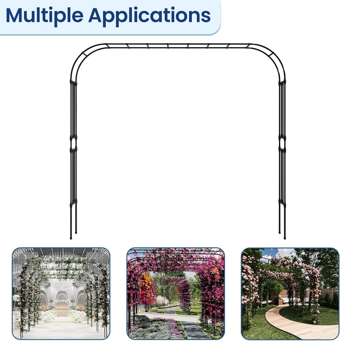 Garden Arch Arbor Trellis, 126" L x 94.5" H, Metal Archway for Climbing Plants Outdoor, Wide Sturdy Garden Arch for Lawn, Party, Ceremony Wedding Decoration