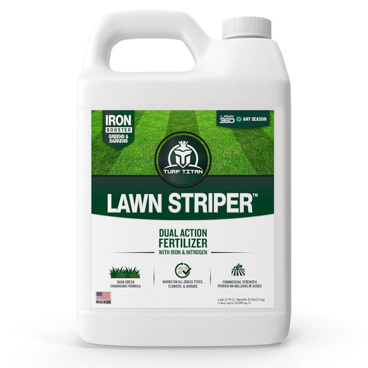 Turf Titan Lawn Striper 1 Gallon- Iron & Nitrogen Fertilizer to Promote Dark-Green, Stripe-Defined Turfs - Kids & Pet Safe, Natural Lawn Fertilizer - Green Grass Fertilizer - Covers up to 32,000 Sq Ft