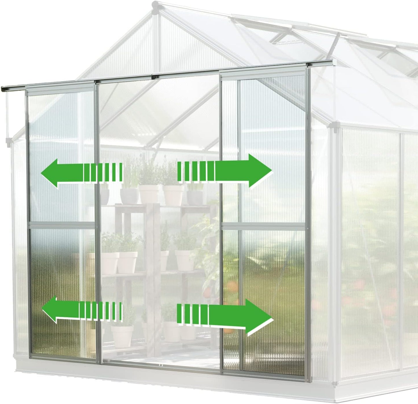 Greenhouse Topas 5 Aluminum Frame 7.4 x 10.6 ft Approx. 8 mm Polycarbonate Panels - with Bonus Base Frame and Automatic Vent Opener