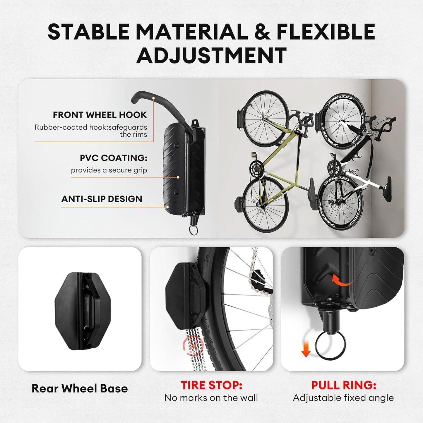 Bike Rack Garage, Bike Wall Mount – 2 Pack Bike Rack for Garage & Indoor Storage, Heavy Duty Vertical Bike Hanger Holds Up to 66 lbs, Space-Saving Bike Wall Rack for Home, Apartment, or Shed