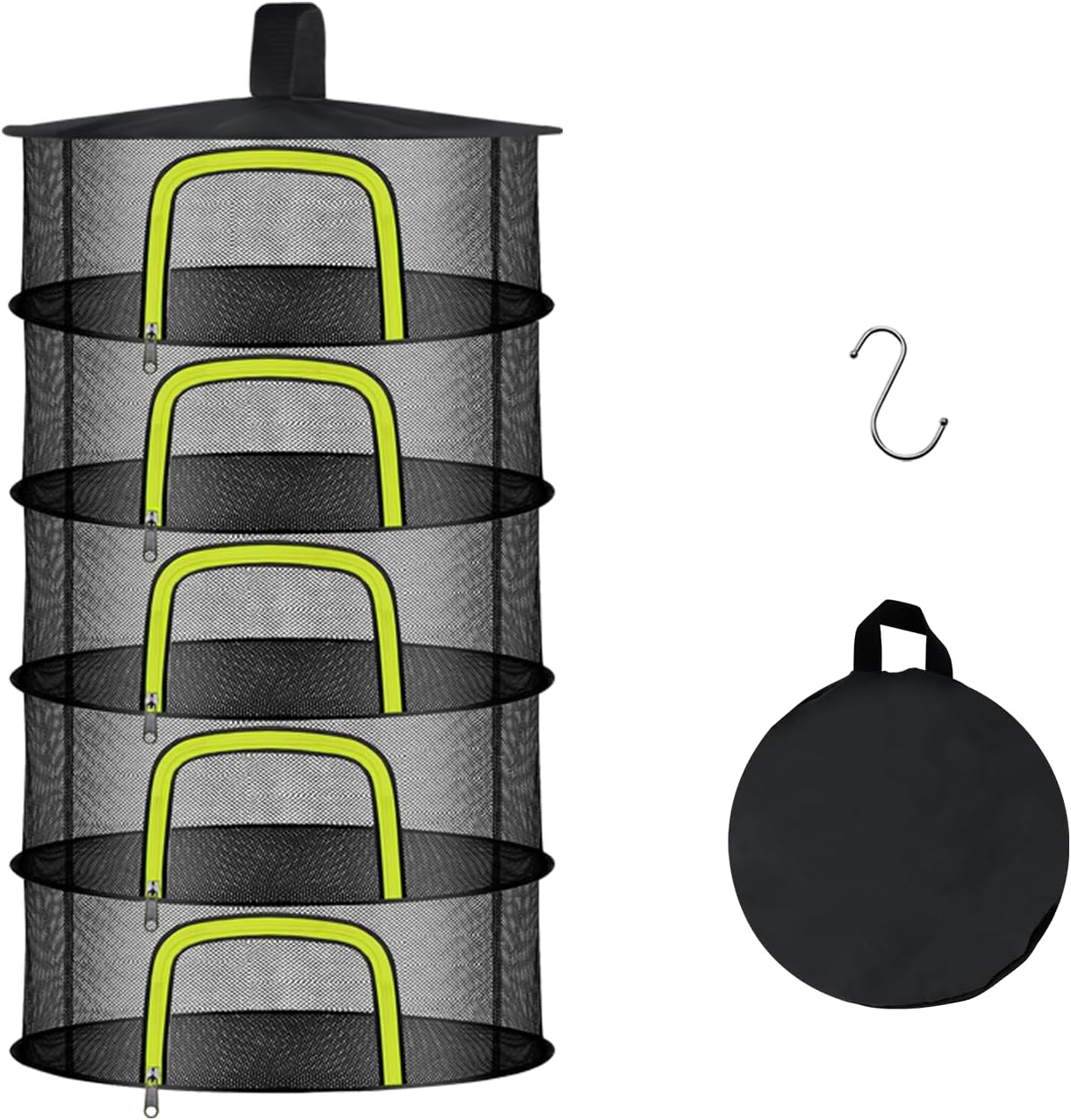 5 Layer Herb Drying Rack, Herb Drying Rack Hanging Mesh, Foldable Bud Drying Net with U-Shaped Zipper, Hooks, for Drying Herbs Plants, Flowers, Fruits, Food, Camping (5 Layers-23.62'')
