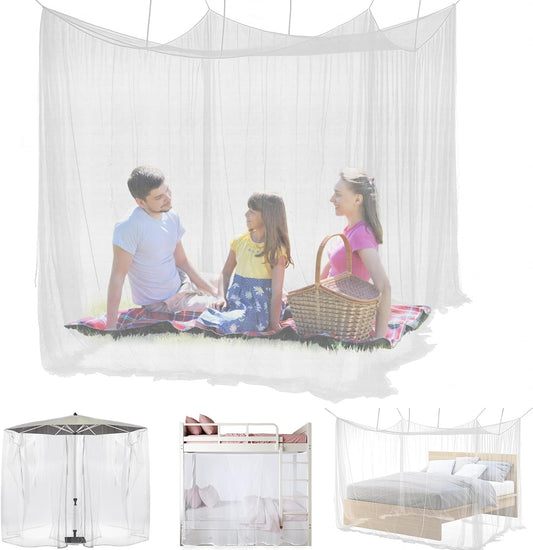 Mosquito Netting for Patio - Extra-Large Mosquito Net for Bed Camping Hammock Porch Garden Outdoor, 2 Openings Design with 1 Storage Bag, 8 Pegs, 8 Stoppers and 8 Pieces of 1.4m Rope