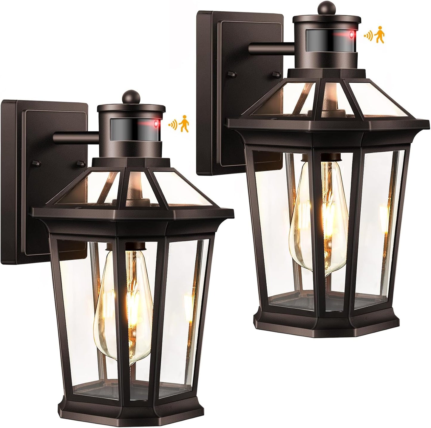 VIANIS Motion Sensor Outdoor Lights, Oil Rubbed Bronze Dusk to Dawn Outdoor Wall Lights Exterior, Waterproof Wall Lantern with Tempered Glass, Modern Outside Wall Sconce for Garage Front Porch, E26