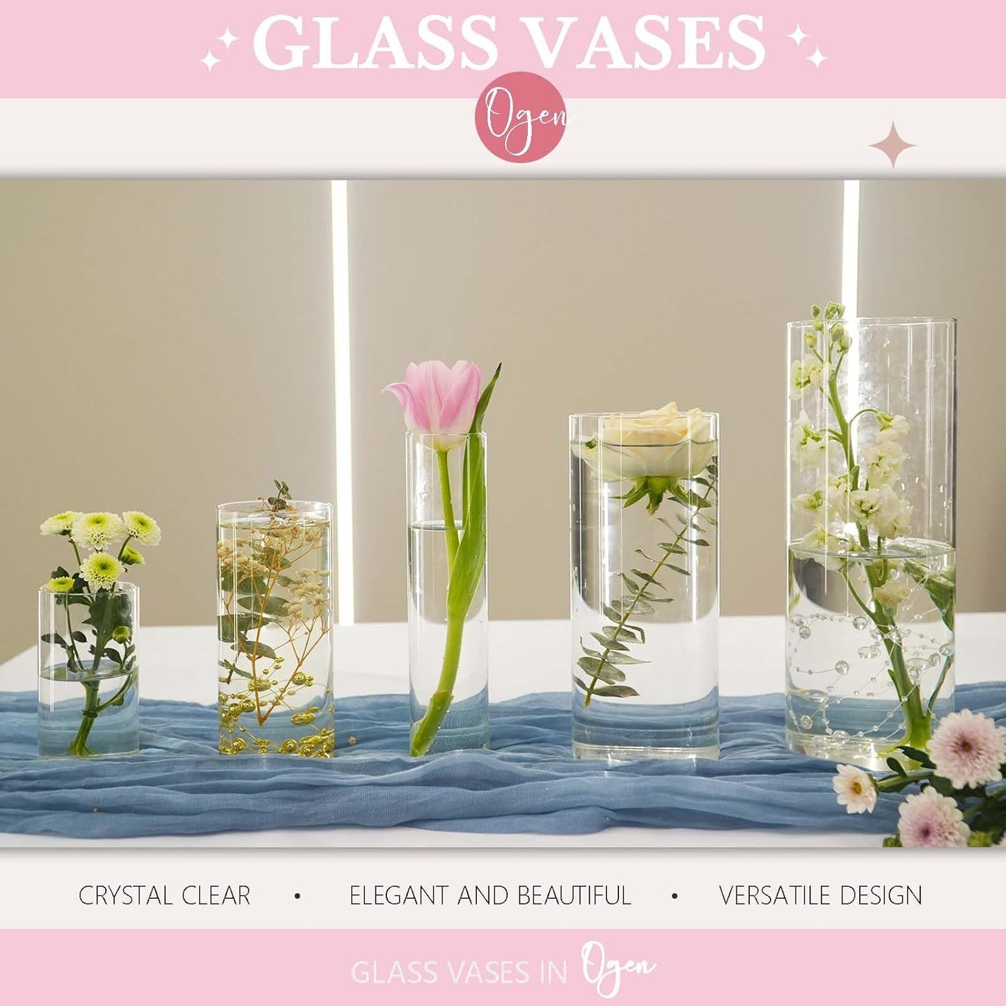 60pcs Glass Vase Cylinder Vases for Centerpieces Small Flower Glass Clear Vases Home Decor Centerpiece Table Flower Vase Decorations for Wedding Decoration＆Holiday Mixed Sizes Tall
