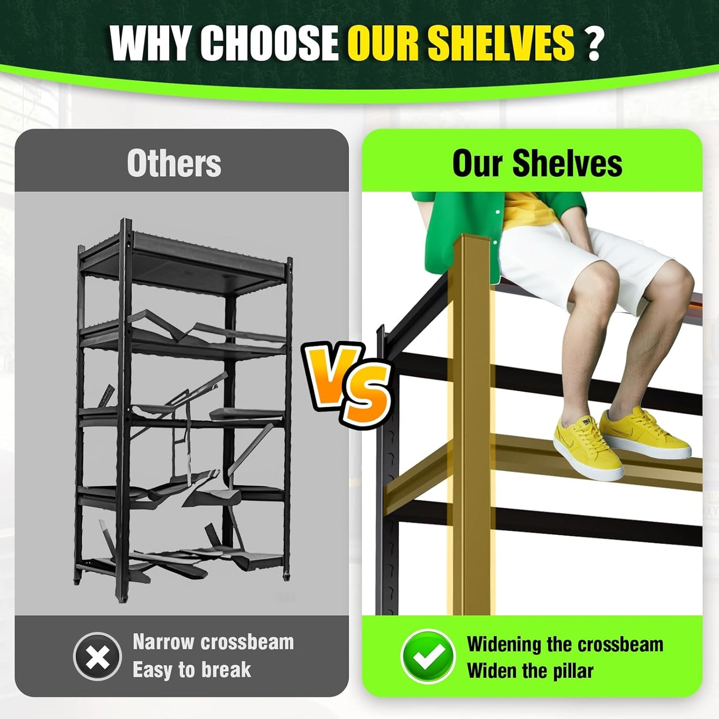 Garage Shelving 2500lb Heavy Duty Shelving Adjustable Metal Shelvings Garage Storage Shelves 5 Tier Utility Shelvin Unit Metal Shelf Rack for Basement Industrial Black 72''H*35.4''W*15.7''D,2 Pack