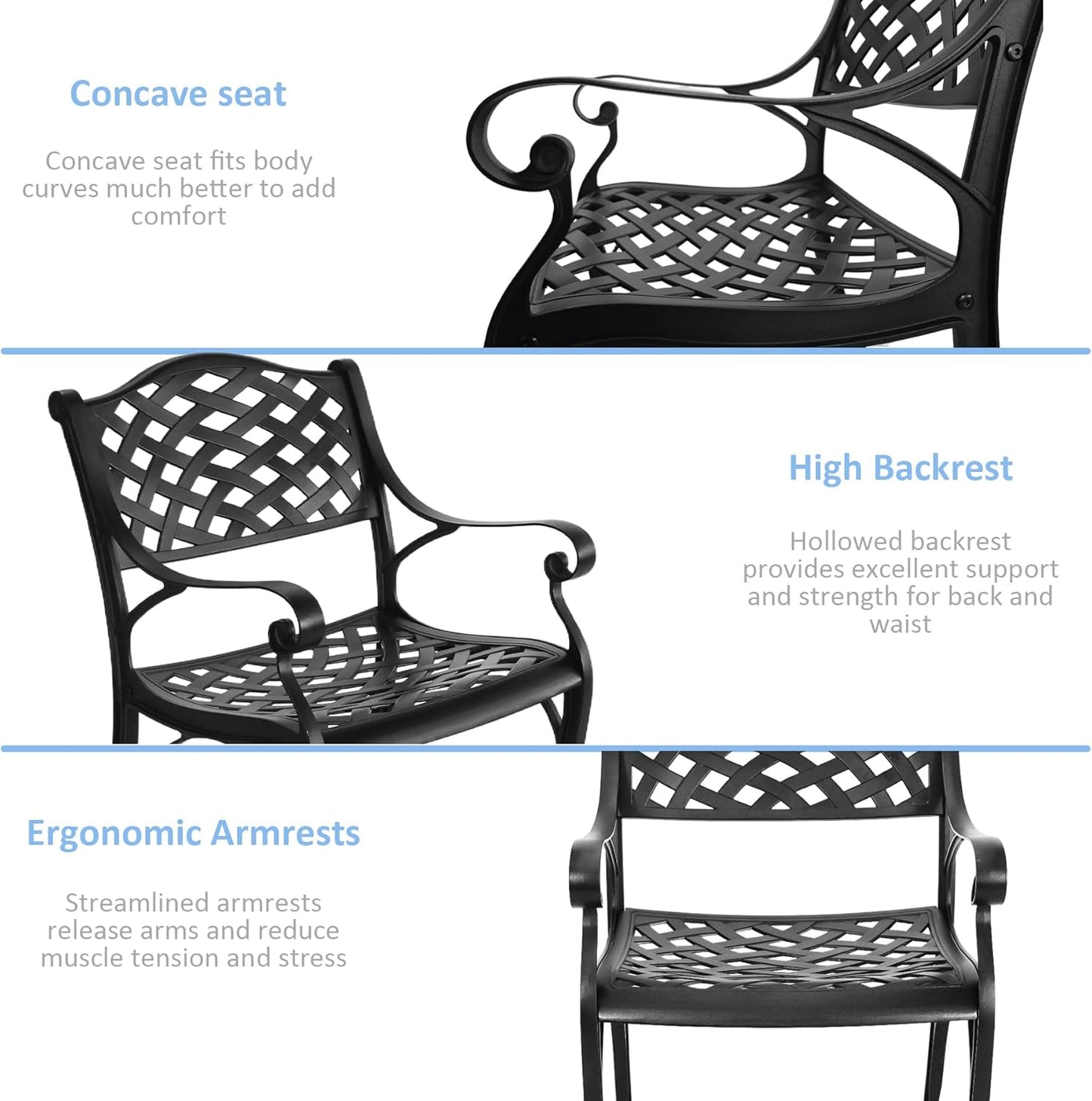 5 Piece Patio Dining Set, All Weather Cast Aluminum Outdoor Dining Table and Chairs Set of 4, Patio Furniture Conversation Set with 4 Chairs and 30.31" Round Table, 2.36" Umbrella Hole