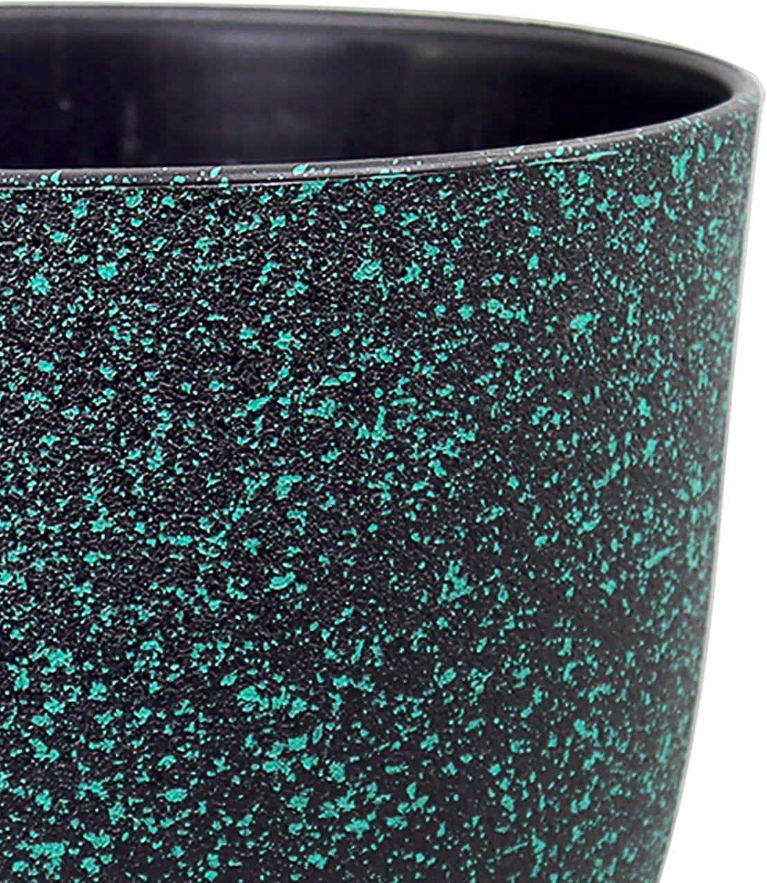 Plant Pots 10/9/8 inch, Set of 3 Modern Decorative Plastic Planters with Drainage Holes and Saucers for Garden House Plants, Flower Pots for Indoor Outdoor Plants, Black with Green Speckles