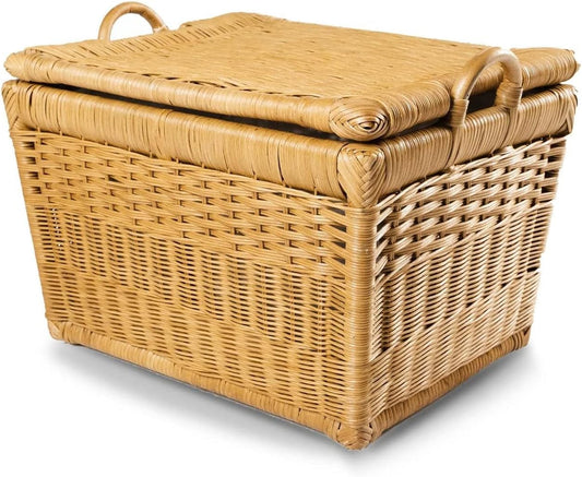 The Basket Lady Lift-Off Lid Wicker Storage Basket, Medium, 20 in L x 15 in W x 14 in H, Sandstone