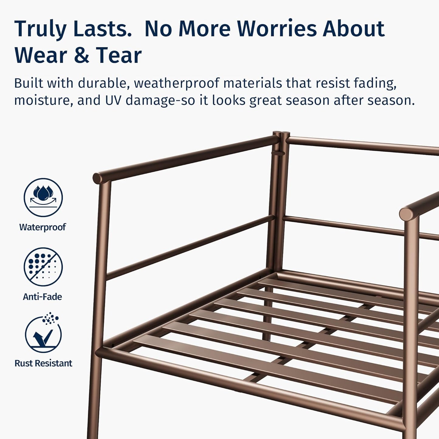 EAST OAK 3-Piece Patio Furniture Set | Armchairs & Coffee Table | Outdoor Furniture with Cushions | Deep Seating Modern Conversation Set | Garden, Porch, Balcony & Backyard | Chestnut & Apricot