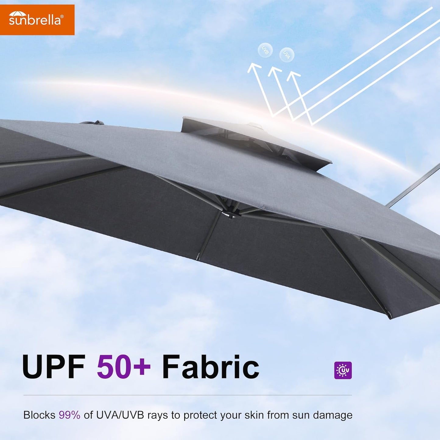 PURPLE LEAF 10 Feet Cantilever Umbrella Outdoor Double Top Large Hanging 360-degree Rotation Square Offset Umbrella for Patio Deck Pool Garden Backyard Cast Slate