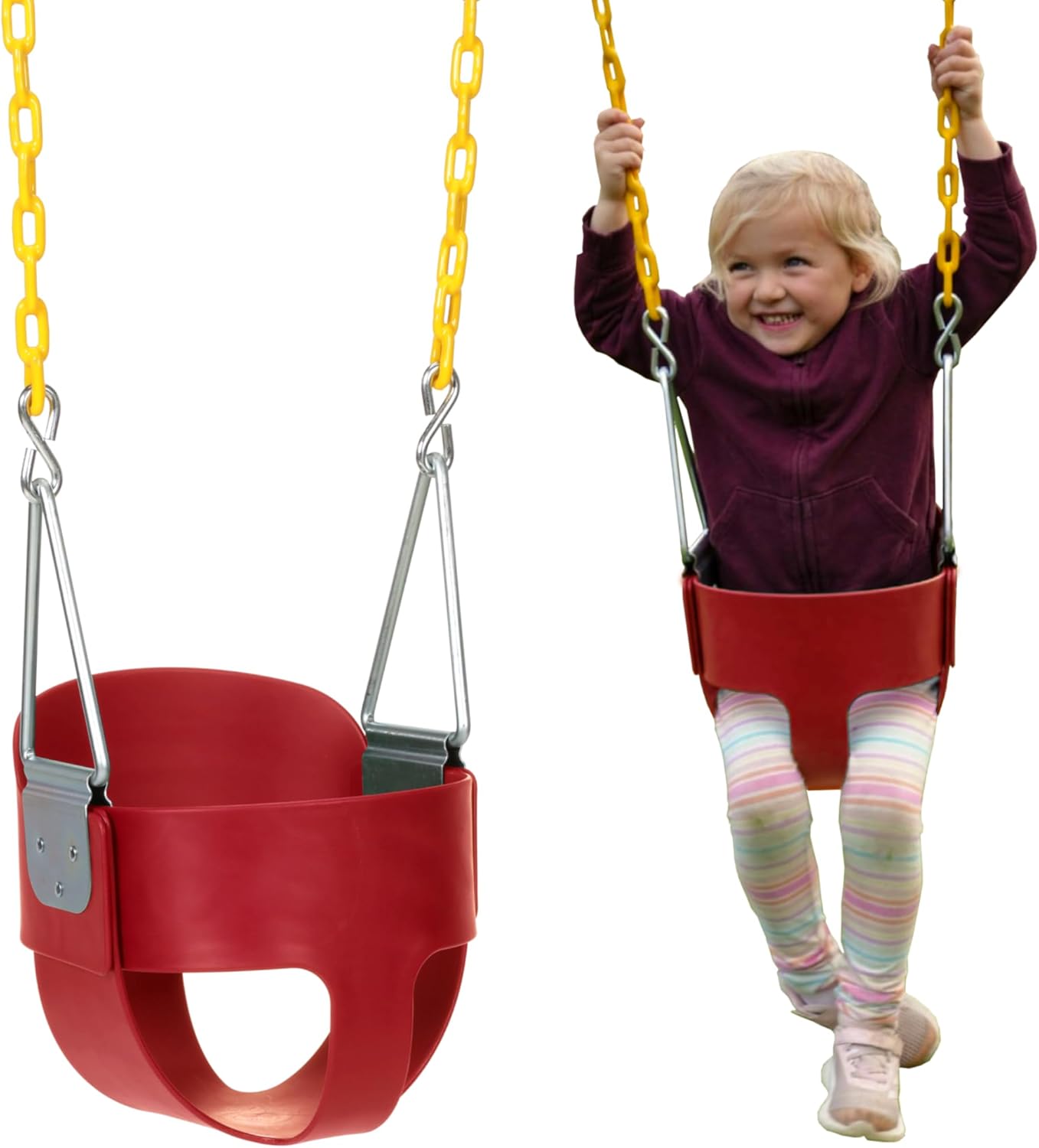 Eastern Jungle Gym Heavy-Duty High Back Full Bucket Toddler Swing Seat | Coated Chains Fully Assembled | Red Swing Set Accessory