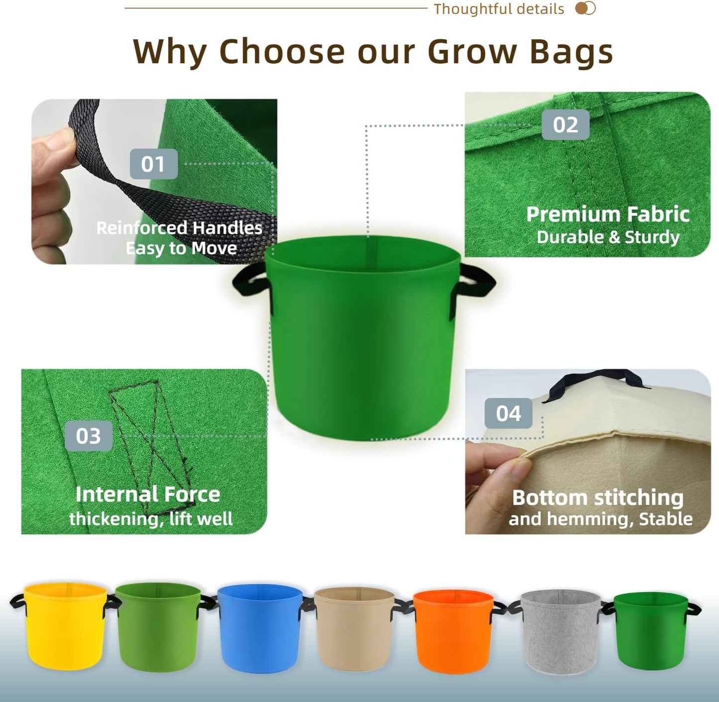 7-Pack 5 Gallon Grow Bags, Multi-Colored Planting Fabric Pots Garden Bags to Grow Vegetables,Flowers,Fruits, Tomato Growing Bag