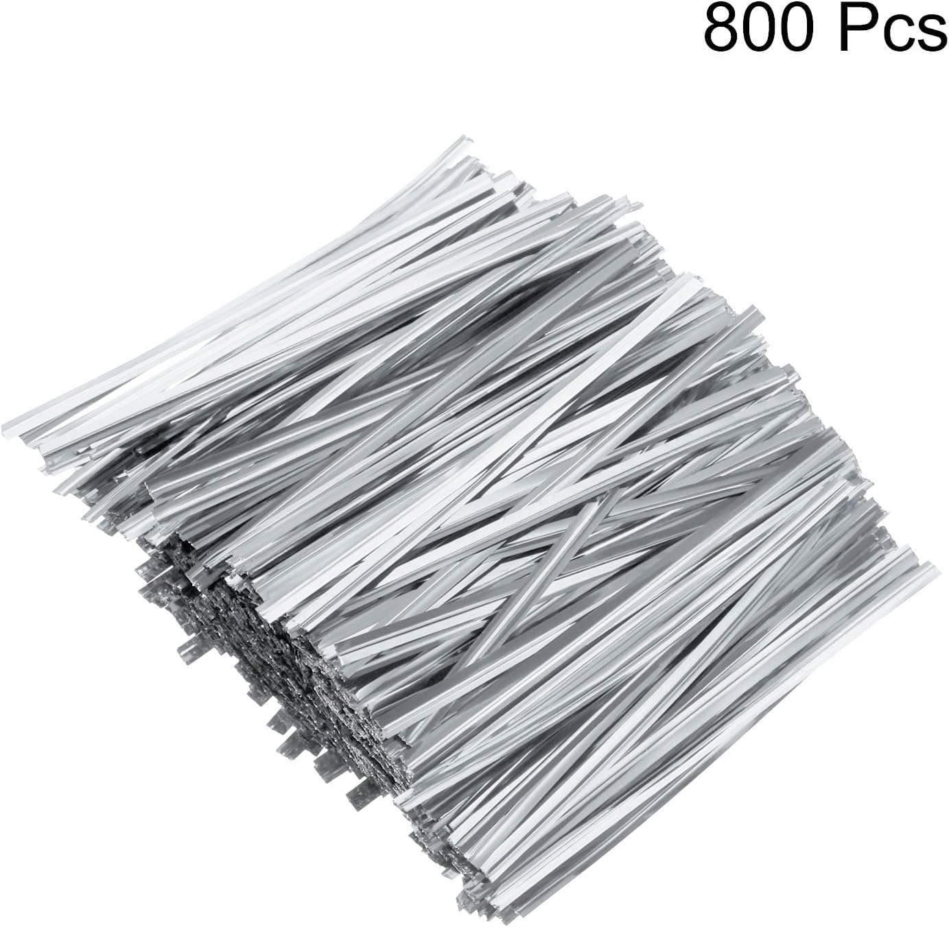 HARFINGTON 800pcs Bag Twist Ties 4" Reusable Plastic Metallic Twist Ties Wire Cable Ties for Party Bread Candy Cake, Silver