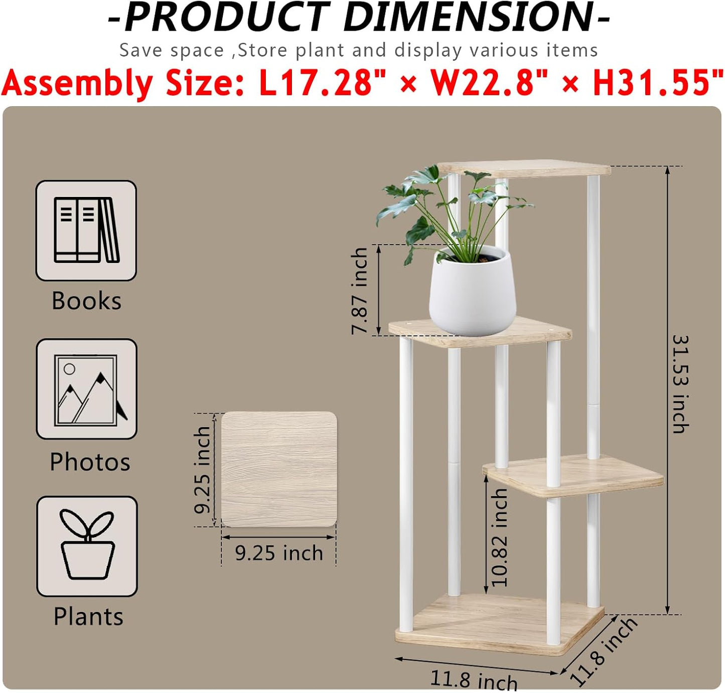 AZERPIAN Plant Stand 4 Tier Indoor Metal Flower Shelf for Multiple Plants Corner Tall Flower Holders for Patio Garden Living Room Balcony Bedroom, Black (4 Tier-White)