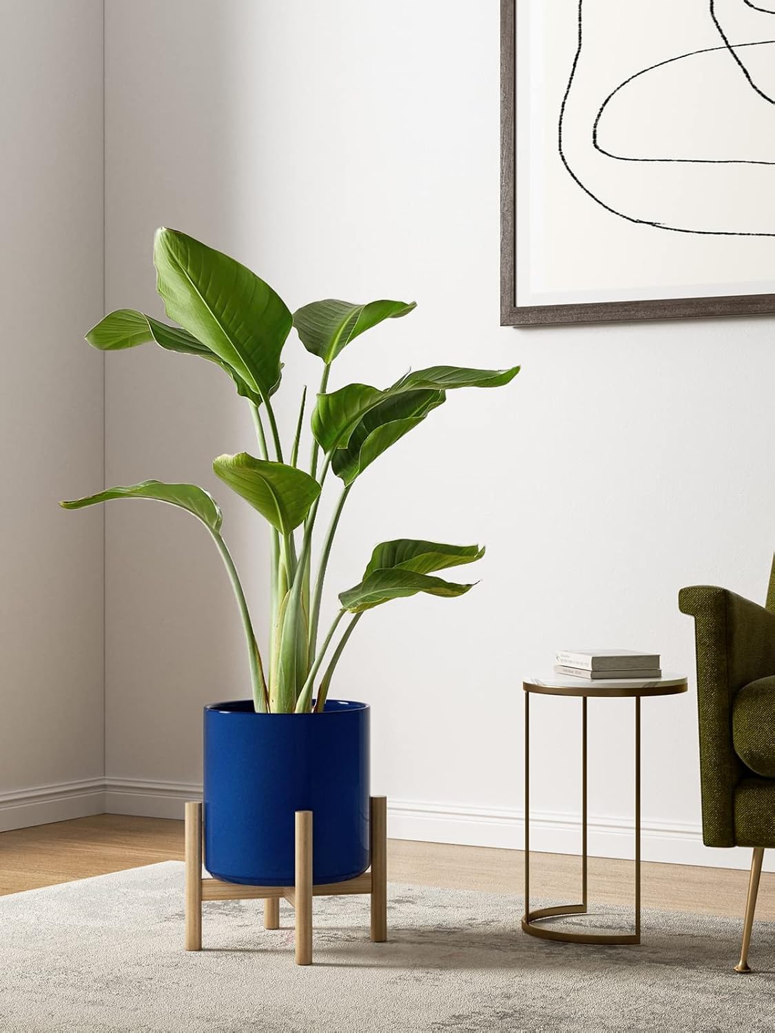 LE TAUCI Ceramic Plant Pots Indoor, 10+8+6 Inch Planters for Indoor Plants, Mid-Century Modern Flower Pots with Drainage Hole and Plug, Cylinder Round Planters, Set of 3, Sapphire Blue