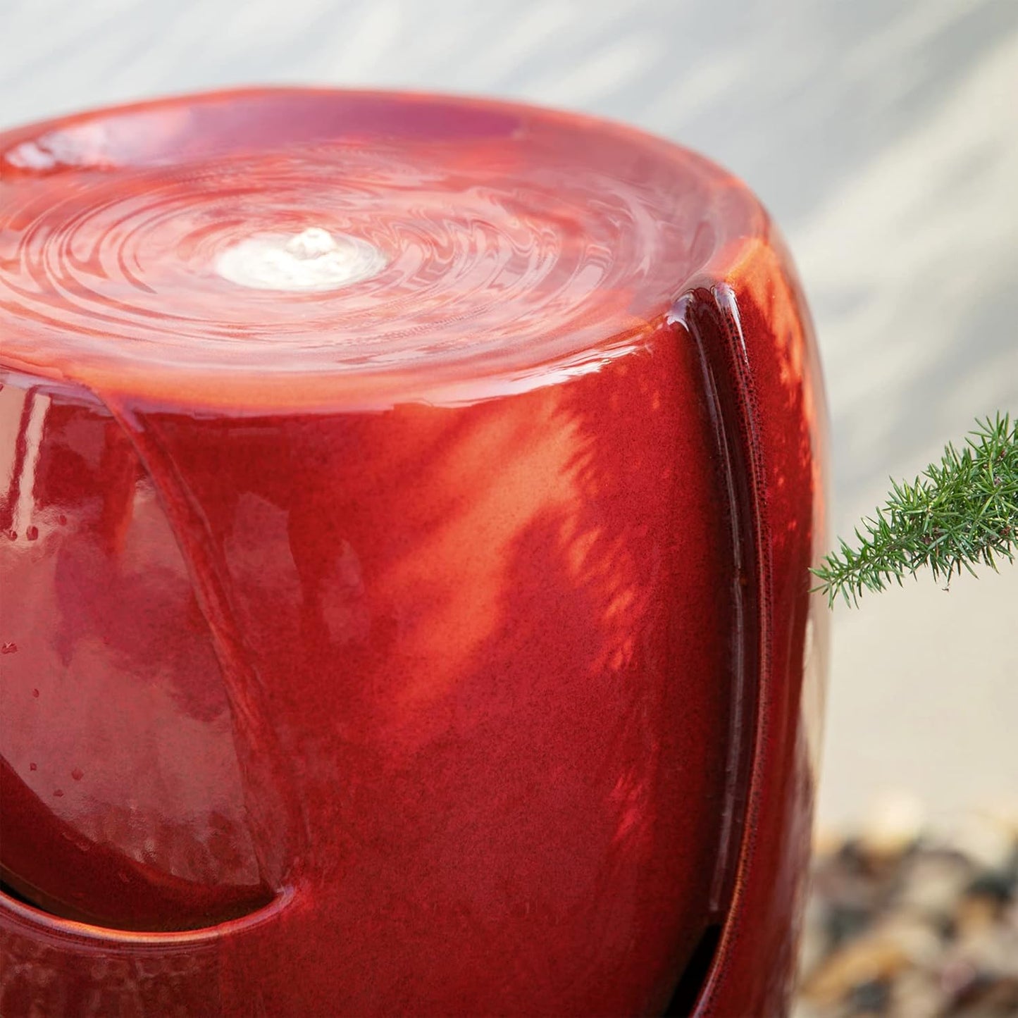 Glitzhome 21.25" H Ceramic Vase Outdoor Water Fountain Tall Patio Garden Water Fountain with LED Light and Submersible Pump Yard Art Decor, Red