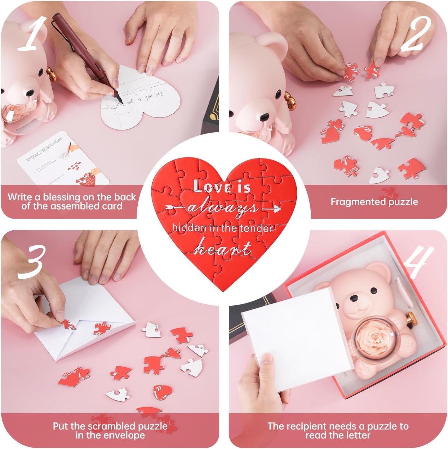 Cute Teddy Bear with Preserved Rose - A Real Rose Flower in Bear with Elegant Gift Box - Romantic Gift for Her in Mother's Day, Weddings, Anniversaries, and Bridal Showers (Champagne)