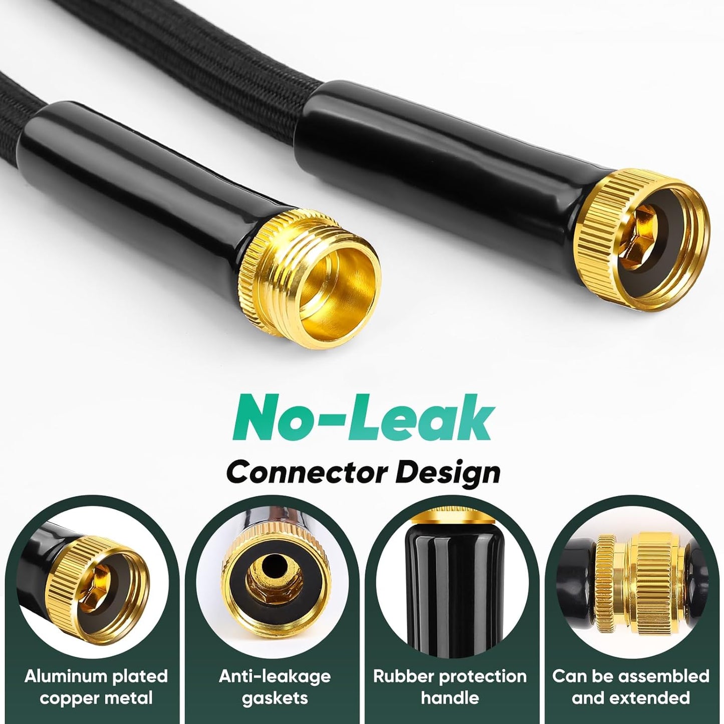 Garden Hose 50FT, Non-Expanding, Lightweight Hose, Leak-Proof Metal Interface, No-Knots, Easy to Carry, Wear-Resistant, Sturdy, Flexible, 3/4GHT, Water Hose for Yard, Garden, Outdoor