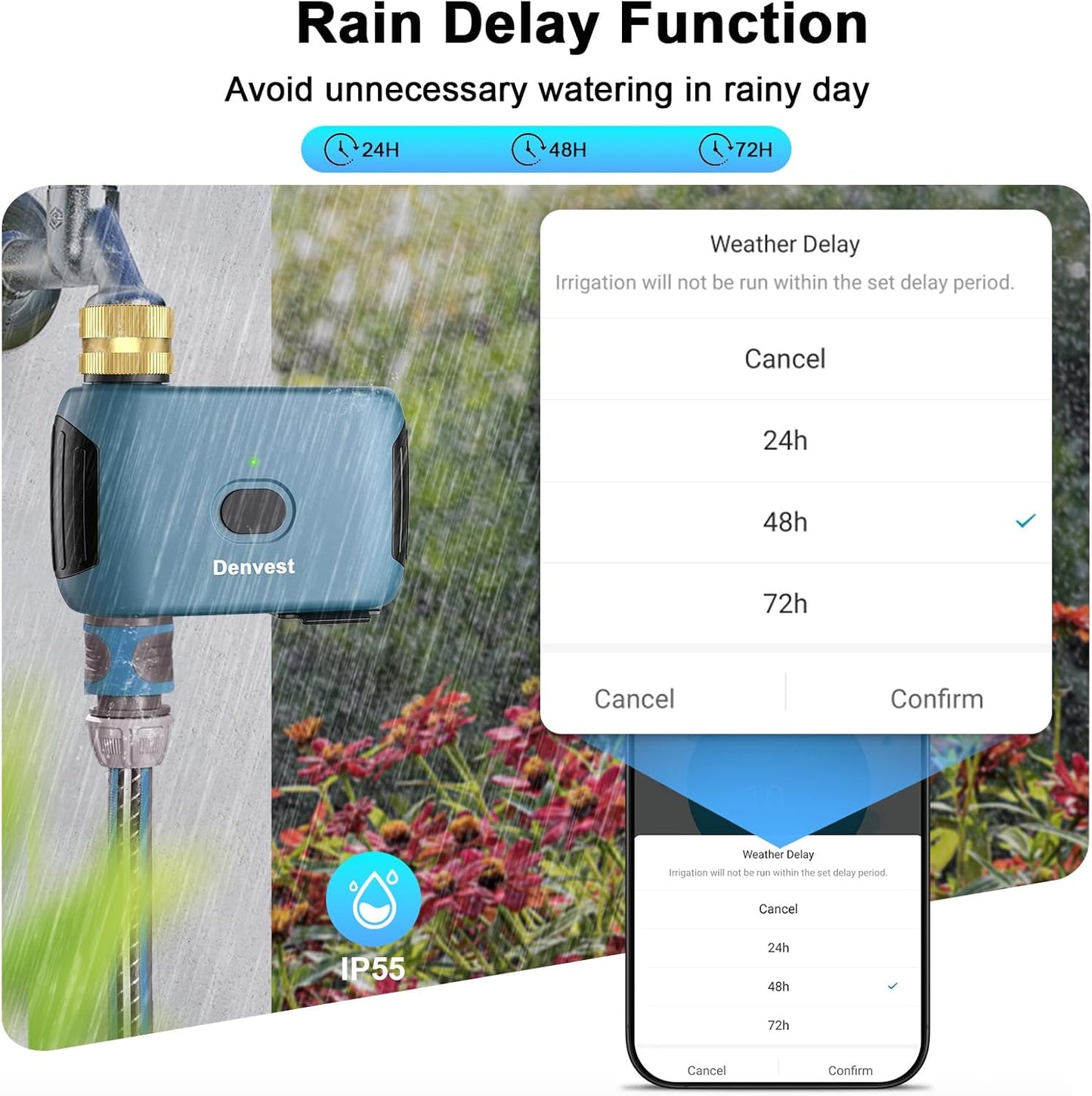 WiFi Water Timer with Brass Inlet, 1 Zone Smart Sprinkler Timer for Garden Hose Faucet, Hose Timers with WiFi Hub, Up to 20 Watering Plans, APP & Voice Control, Compatible with Alexa