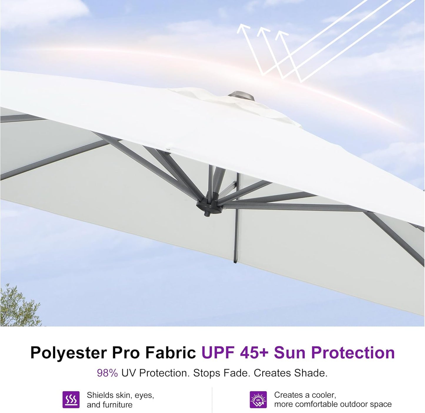 PURPLE LEAF 9 Feet Patio Umbrella Outdoor Cantilever Square Umbrella Aluminum Offset Umbrella with 360-degree Rotation for Garden Deck Pool Patio, White