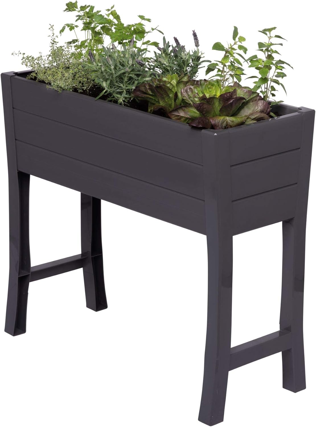 NuVue Products 26021 Outdoor Elevated Garden Bed for Growing Edible Plants and Flowers, BPA-Free Woodgrain Panel Elevated Planter Box, 35.5” L x 15” W x 32” H, Dark Gray