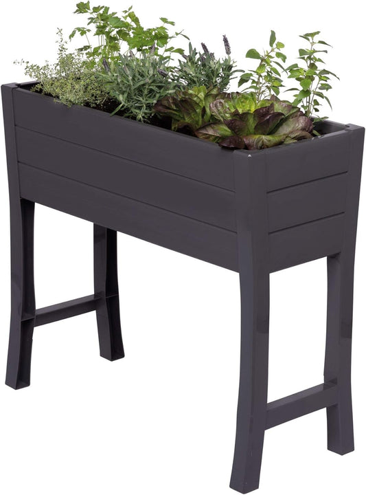 NuVue Products 26021 Outdoor Elevated Garden Bed for Growing Edible Plants and Flowers, BPA-Free Woodgrain Panel Elevated Planter Box, 35.5” L x 15” W x 32” H, Dark Gray