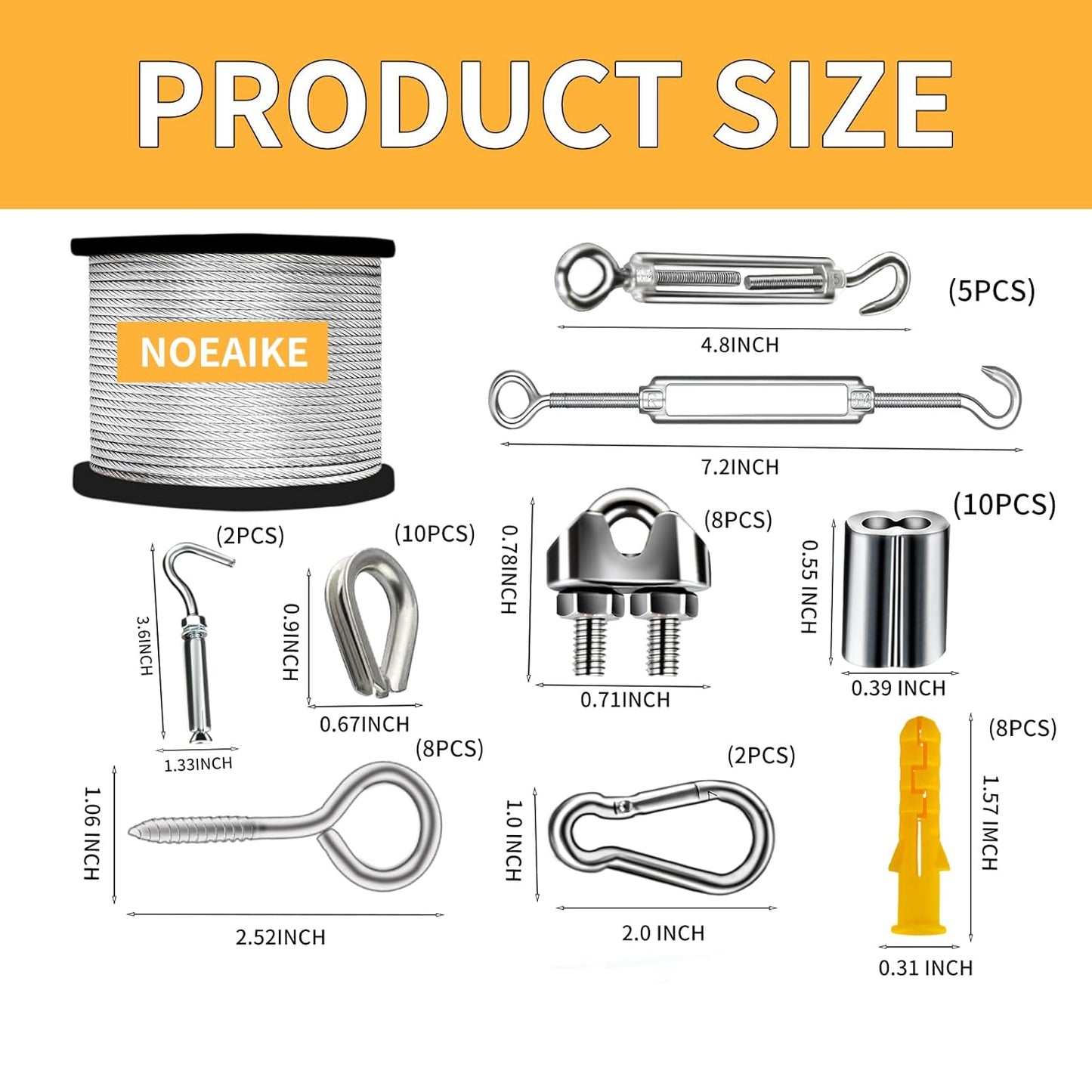 Wire Rope Kit,165FT 1/8" Vinyl Coated Stainless Steel Wire,Turnbuckles for Cables Wire,Metal Wire for Outdoor String Lights Hanging,Garden Wire,Clothes Line Cable