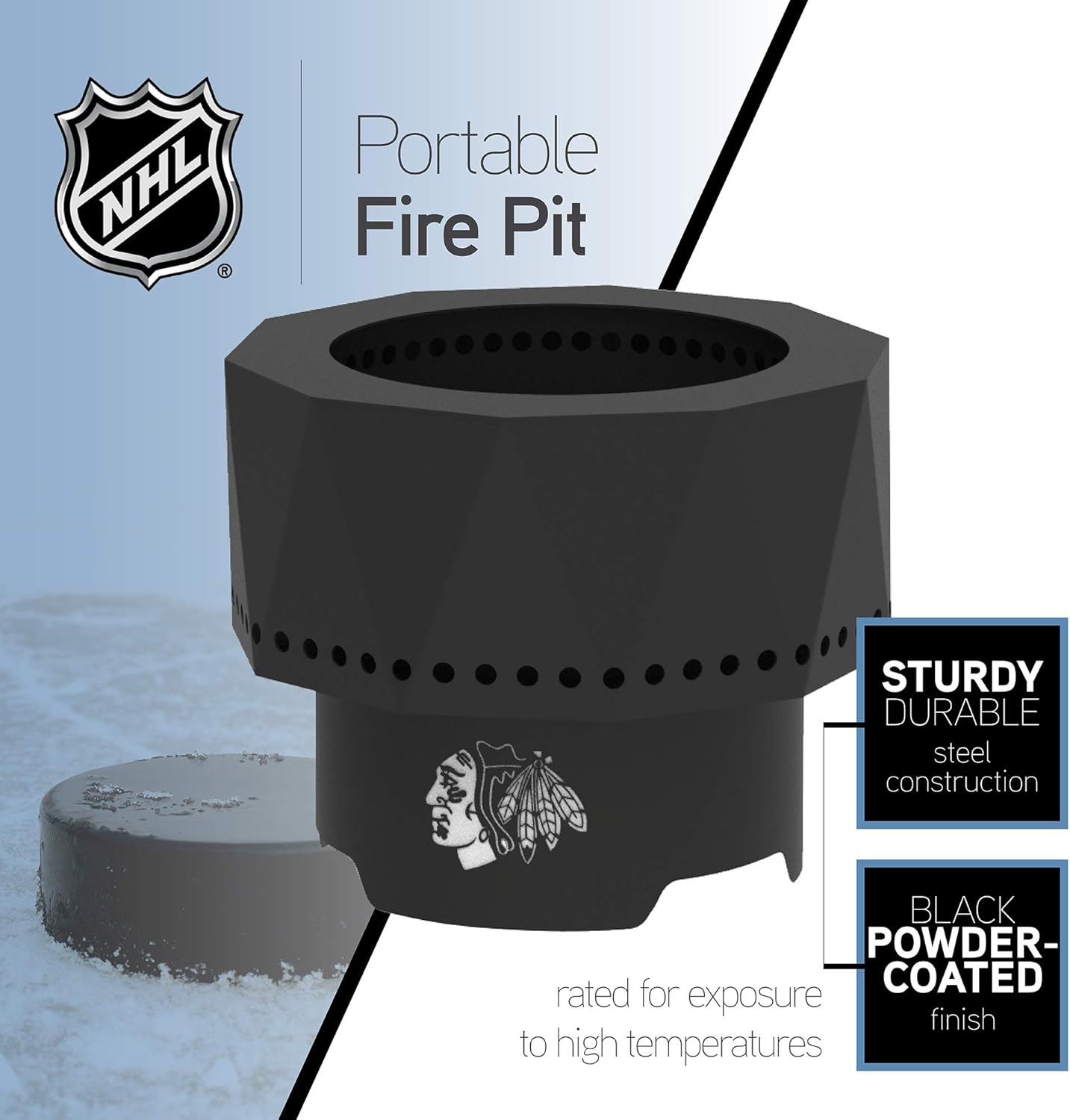 Blue Sky Outdoor Living NHL Colorado Avalanche Ridge Portable Steel Smokeless Fire Pit with Carrying Bag, Firewood and/or Wood Pellet Burning