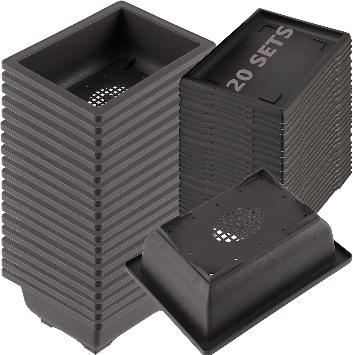 KINJOEK 20 PCS 6.5 Inch Bonsai Training Pots, Rectangular Plastic Bonsai Pots, Flower Succulent Pots Container for Garden, Indoor, Home Decorative