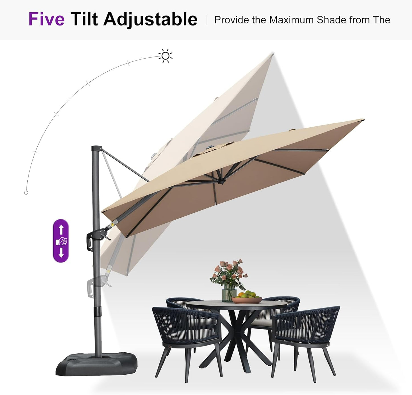 PURPLE LEAF 9 Feet Patio Umbrella Outdoor Cantilever Square Umbrella Aluminum Offset Umbrella with 360-degree Rotation for Garden Deck Pool Patio Taupe