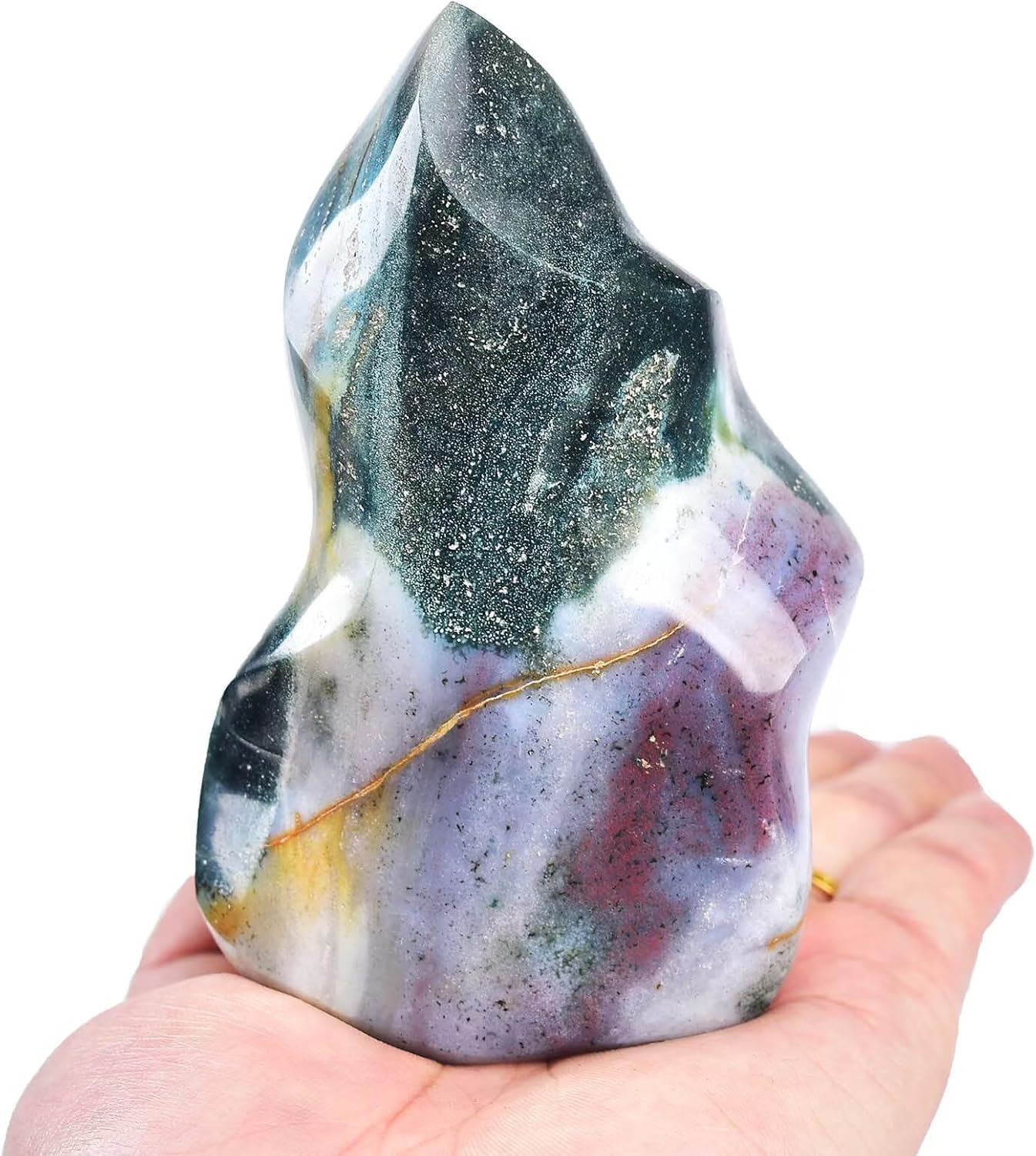 AMOYSTONE Ocean Jasper Flame Shaped Stone Towers Obelisk Natural Healing Crystal Quartz Reiki Energy Decoration Home Office Decor 0.6-1.0LBS