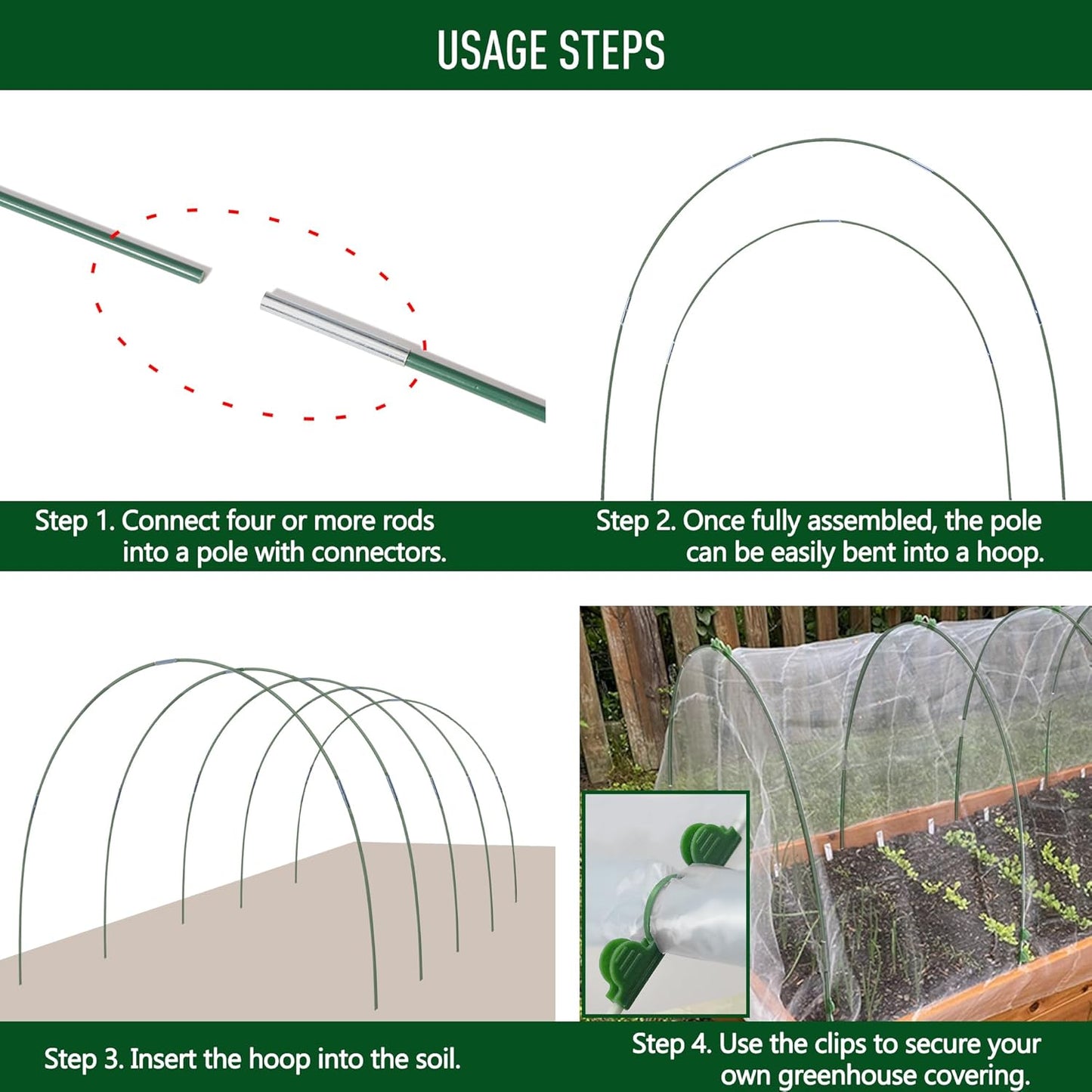 MAXPACE Greenhouse Hoops for DIY Grow Tunnels Less Than 2.7ft Wide, Rust-Free Fiberglass Support Hoops Frame for Garden Fabric, Plant Support Garden Stakes, Gardening Supplies, 50pcs