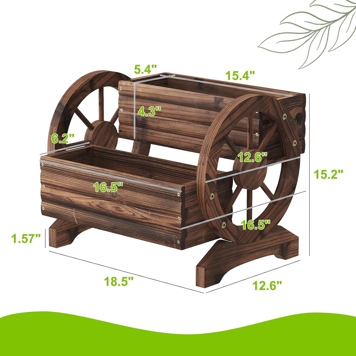 Wooden Flower Cart with Wheels Wooden Wagon Planter Outdoor Garden Planter, Decor Planter for Patio Balcony Decoration Succulent Flower Pot Flower Cart for Indoor Backyard Balcon Décor
